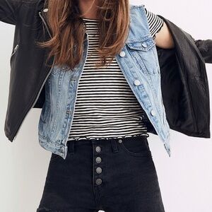 Madewell faded black high rise denim boy shorts 5 button through edition size 26